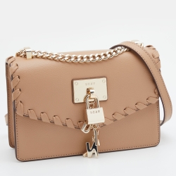 Pre Owned DKNY Beige Leather Elissa Chain Flap Shoulder Bag