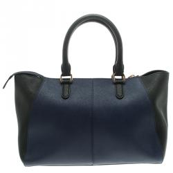 مملوكة مسبقًا حقيبة يد دي كي أن واي شوبر جلد سوداء/ زرقاء