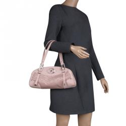 Pre Owned DKNY Metallic Pink Lizard Embossed Leather and Canvas Satchel