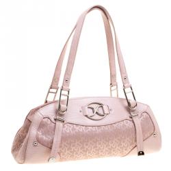 Pre Owned DKNY Metallic Pink Lizard Embossed Leather and Canvas Satchel