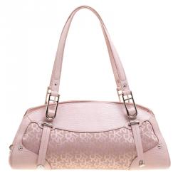 Pre Owned DKNY Metallic Pink Lizard Embossed Leather and Canvas Satchel
