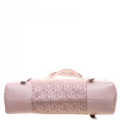 Pre Owned DKNY Metallic Pink Lizard Embossed Leather and Canvas Satchel