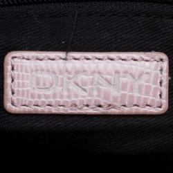 Pre Owned DKNY Metallic Pink Lizard Embossed Leather and Canvas Satchel