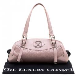 Pre Owned DKNY Metallic Pink Lizard Embossed Leather and Canvas Satchel