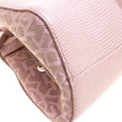 Pre Owned DKNY Metallic Pink Lizard Embossed Leather and Canvas Satchel