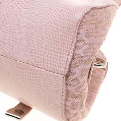 Pre Owned DKNY Metallic Pink Lizard Embossed Leather and Canvas Satchel