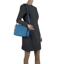 Pre Owned DKNY Blue Saffiano Leather Flap Shoulder Bag