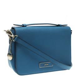Pre Owned DKNY Blue Saffiano Leather Flap Shoulder Bag