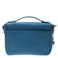 Pre Owned DKNY Blue Saffiano Leather Flap Shoulder Bag