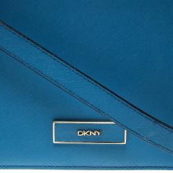 Pre Owned DKNY Blue Saffiano Leather Flap Shoulder Bag