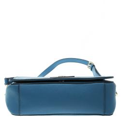 Pre Owned DKNY Blue Saffiano Leather Flap Shoulder Bag