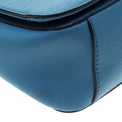Pre Owned DKNY Blue Saffiano Leather Flap Shoulder Bag