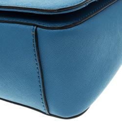 Pre Owned DKNY Blue Saffiano Leather Flap Shoulder Bag