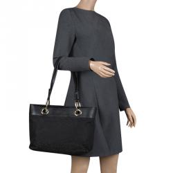 Pre Owned DKNY Black Monogram Fabric Tote