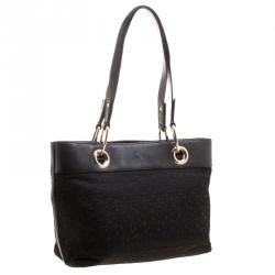 Pre Owned DKNY Black Monogram Fabric Tote