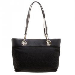 Pre Owned DKNY Black Monogram Fabric Tote