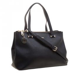 Pre Owned DKNY Black Leather Medium Bryant Park Double Zip Shopper Tote