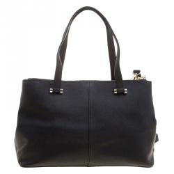 Pre Owned DKNY Black Leather Medium Bryant Park Double Zip Shopper Tote