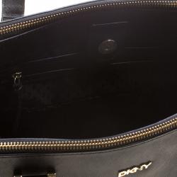 Pre Owned DKNY Black Leather Medium Bryant Park Double Zip Shopper Tote