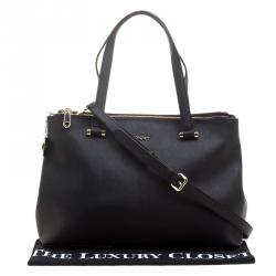 Pre Owned DKNY Black Leather Medium Bryant Park Double Zip Shopper Tote