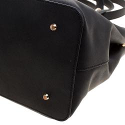 Pre Owned DKNY Black Leather Medium Bryant Park Double Zip Shopper Tote