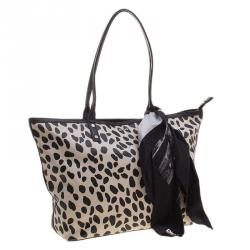 Pre Owned DKNY Black/White Printed Leather Tote