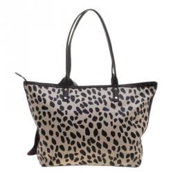 Pre Owned DKNY Black/White Printed Leather Tote