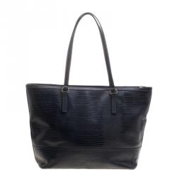 Pre Owned DKNY Navy Blue Lizard Embossed Leather Studded Zip Tote with Wallet