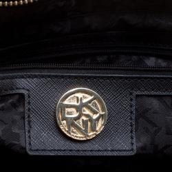 Pre Owned DKNY Navy Blue Lizard Embossed Leather Studded Zip Tote with Wallet