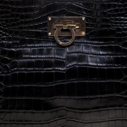 Pre Owned DKNY Black Croc Embossed Leather Hobo