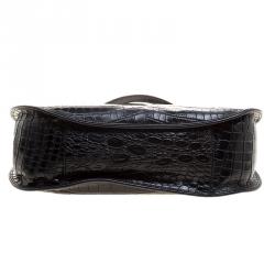 Pre Owned DKNY Black Croc Embossed Leather Hobo