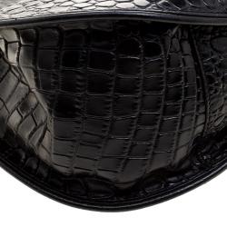Pre Owned DKNY Black Croc Embossed Leather Hobo