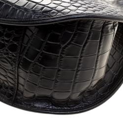 Pre Owned DKNY Black Croc Embossed Leather Hobo