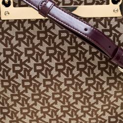 Pre Owned DKNY Beige/Burgundy Signature Canvas Tote
