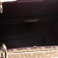 Pre Owned DKNY Beige/Burgundy Signature Canvas Tote
