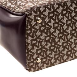Pre Owned DKNY Beige/Burgundy Signature Canvas Tote