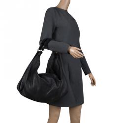 Pre Owned DKNY Black Leather Braided Handle Hobo