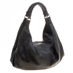 Pre Owned DKNY Black Leather Braided Handle Hobo