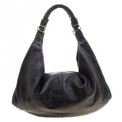 Pre Owned DKNY Black Leather Braided Handle Hobo