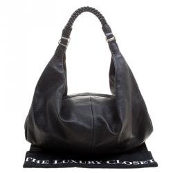 Pre Owned DKNY Black Leather Braided Handle Hobo