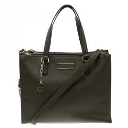 Pre Owned DKNY Khaki Leather Double Zip Convertible Tote