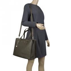 Pre Owned DKNY Khaki Leather Double Zip Convertible Tote