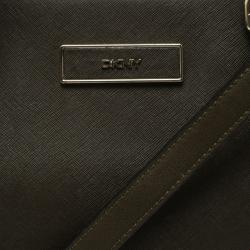 Pre Owned DKNY Khaki Leather Double Zip Convertible Tote