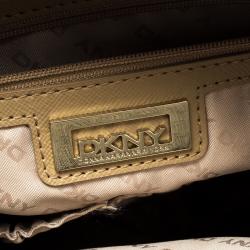 Pre Owned DKNY Khaki Leather Double Zip Convertible Tote