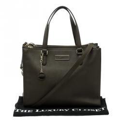 Pre Owned DKNY Khaki Leather Double Zip Convertible Tote