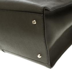 Pre Owned DKNY Khaki Leather Double Zip Convertible Tote