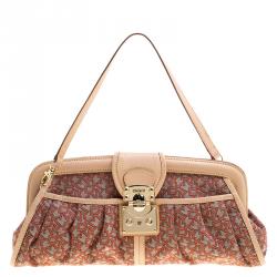 Pre Owned DKNY Red/Grey Monogram Canvas and Leather Trim Shoulder Bag