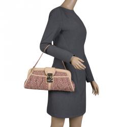 Pre Owned DKNY Red/Grey Monogram Canvas and Leather Trim Shoulder Bag