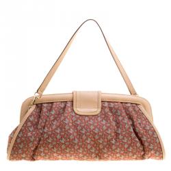 Pre Owned DKNY Red/Grey Monogram Canvas and Leather Trim Shoulder Bag