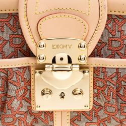 Pre Owned DKNY Red/Grey Monogram Canvas and Leather Trim Shoulder Bag